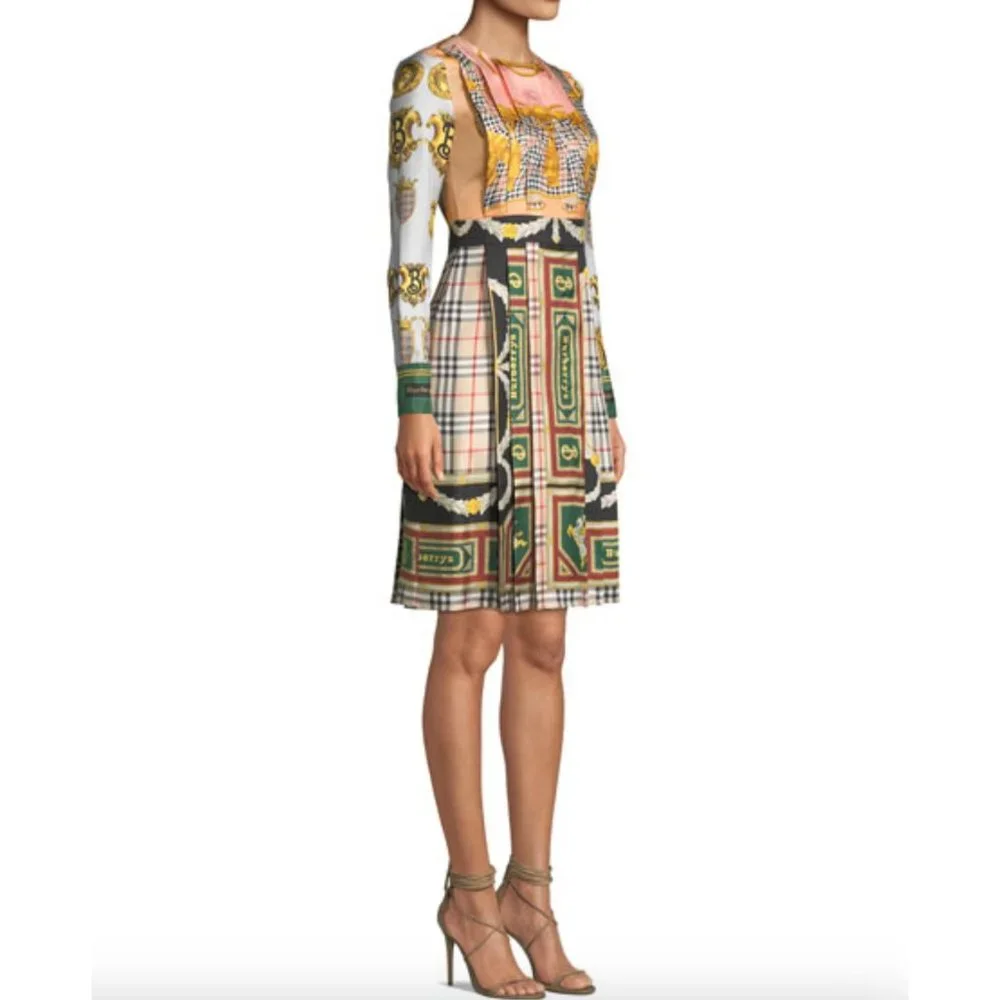 New Burberry Isidora Archive Scarf Print dress US 2 pleated silk